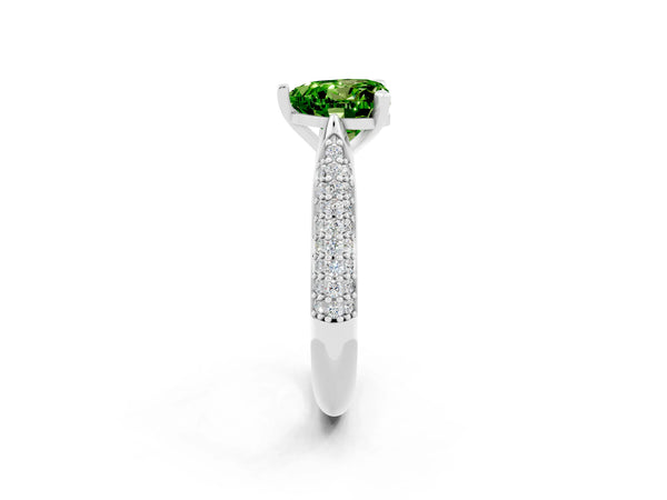 Platinum Heart Cut Diamond Solitaire Engagement Ring with Pavé Band and Four-Prong Setting