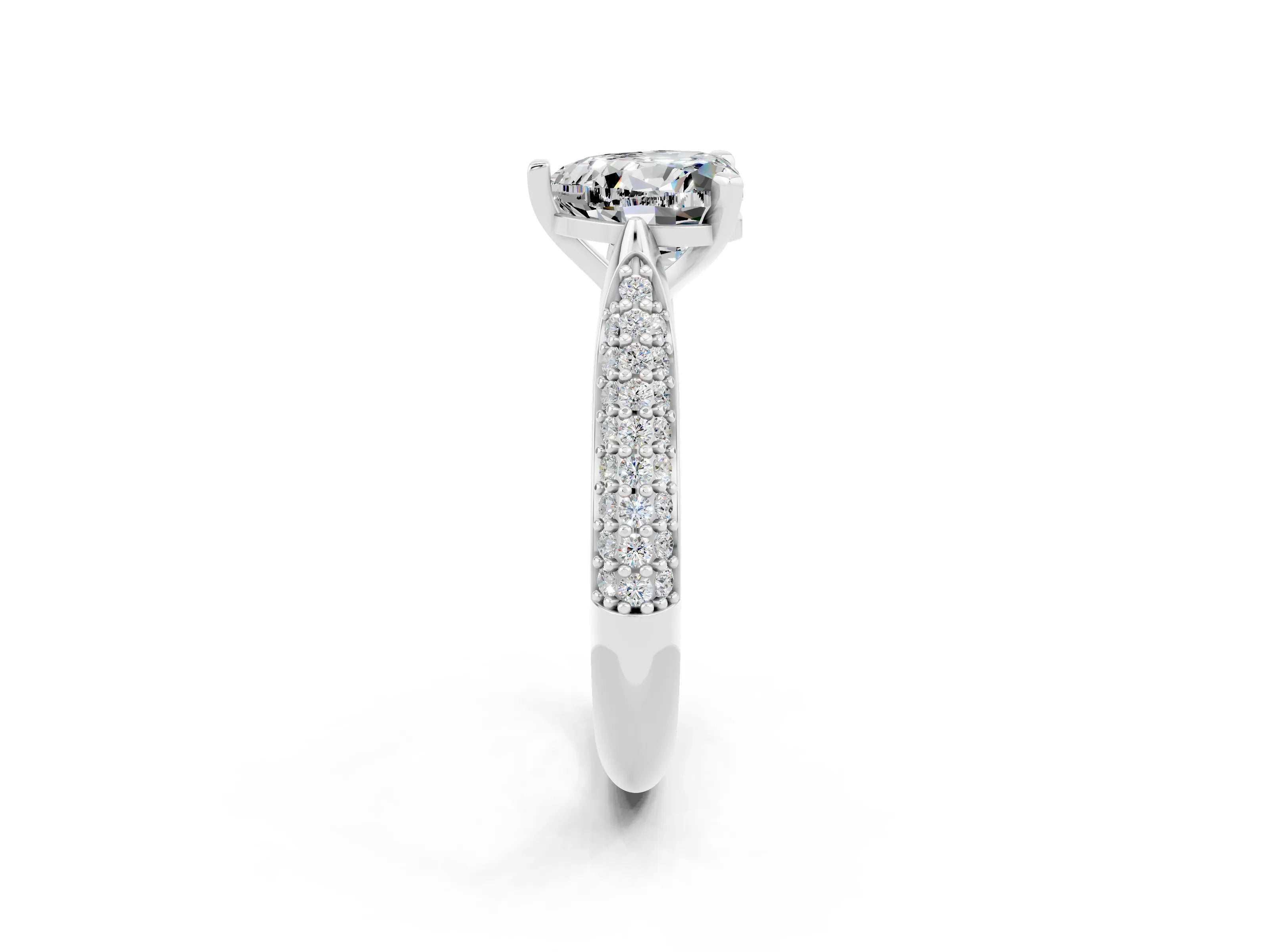 White gold Heart Cut Diamond Solitaire Engagement Ring with Pavé Band and Four-Prong Setting_2