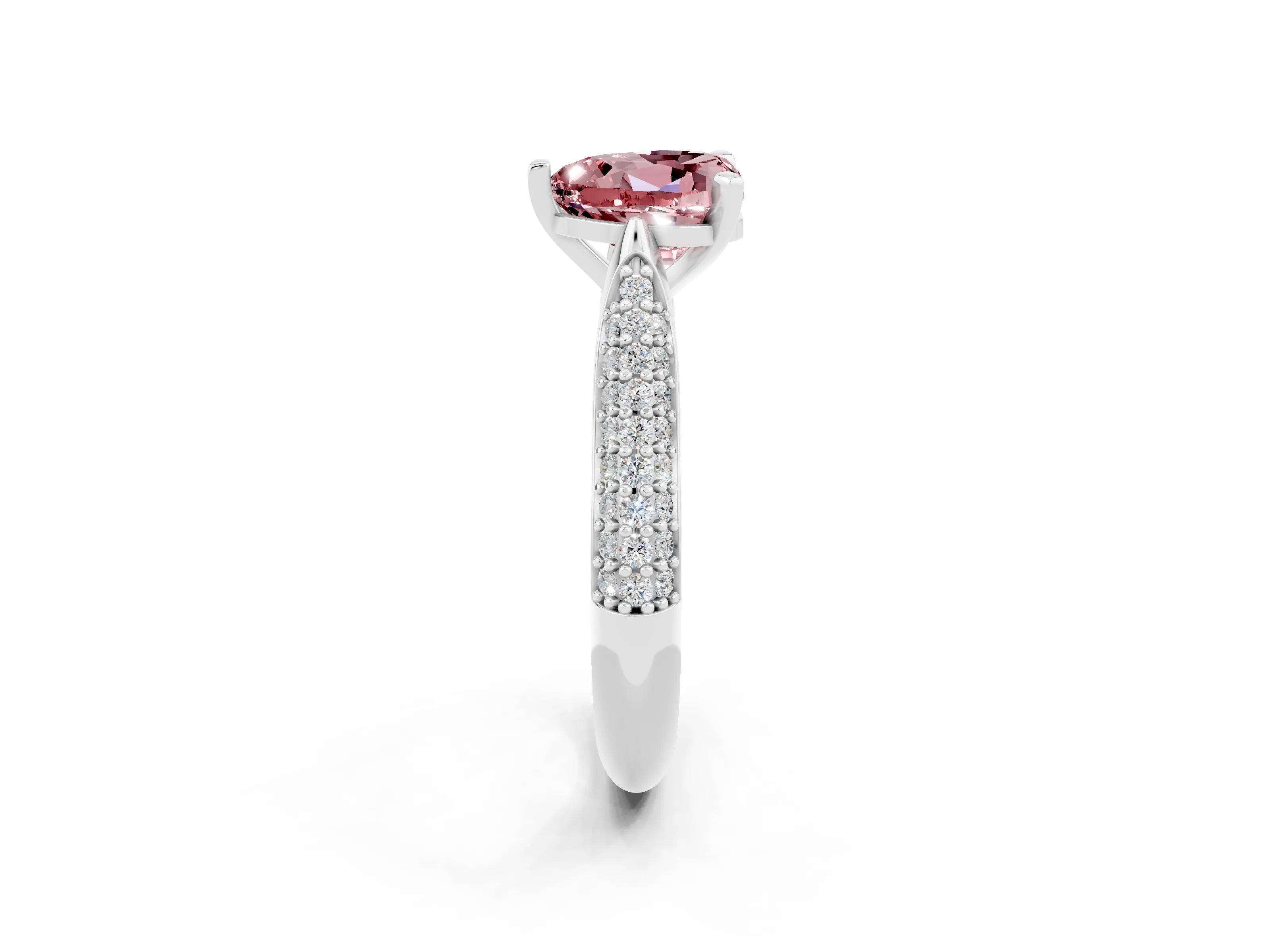 White gold Heart Cut Diamond Solitaire Engagement Ring with Pavé Band and Four-Prong Setting_2