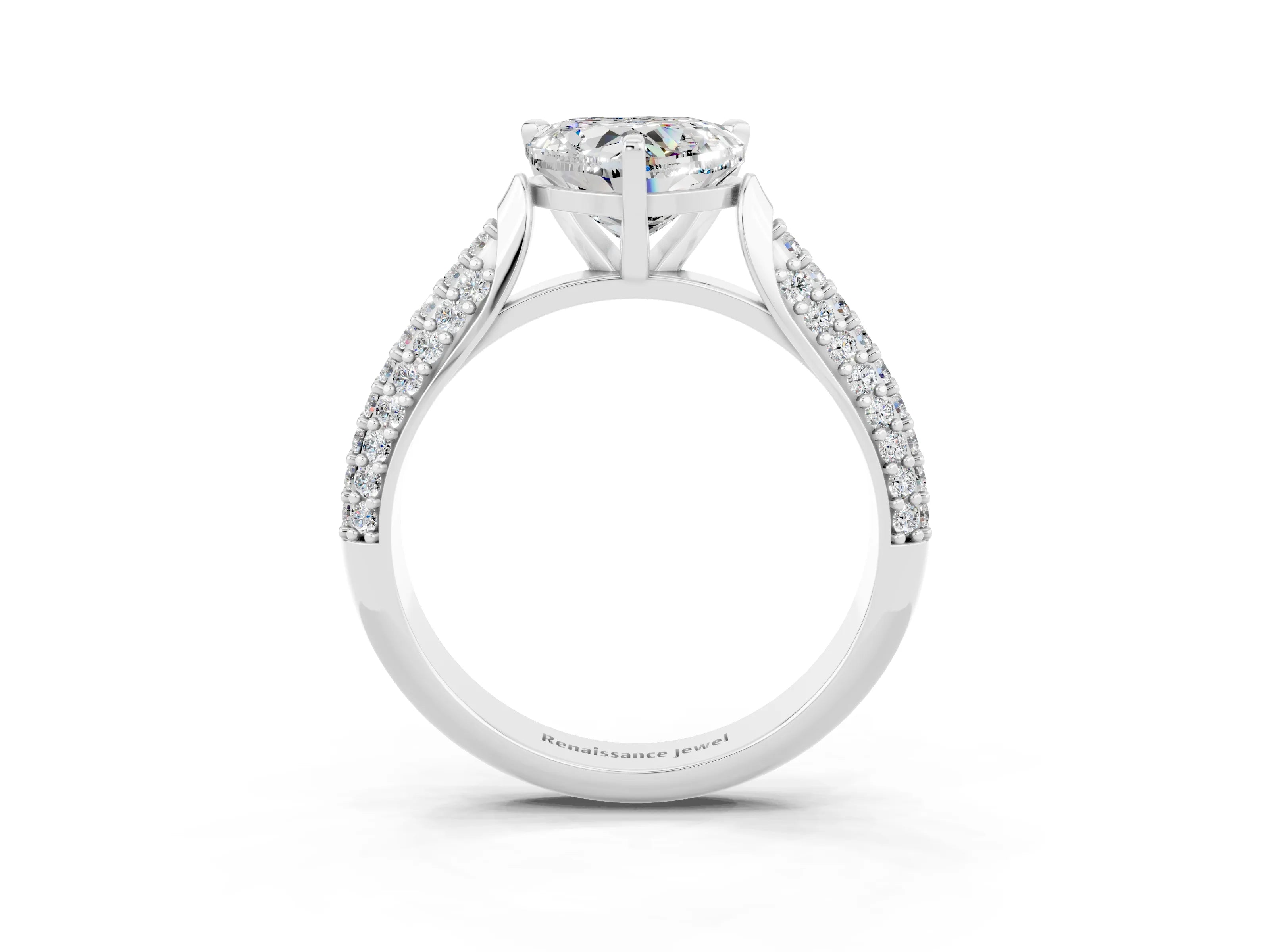 White gold Heart Cut Diamond Solitaire Engagement Ring with Pavé Band and Four-Prong Setting_3