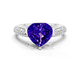 White gold Heart Cut Diamond Solitaire Engagement Ring with Pavé Band and Four-Prong Setting