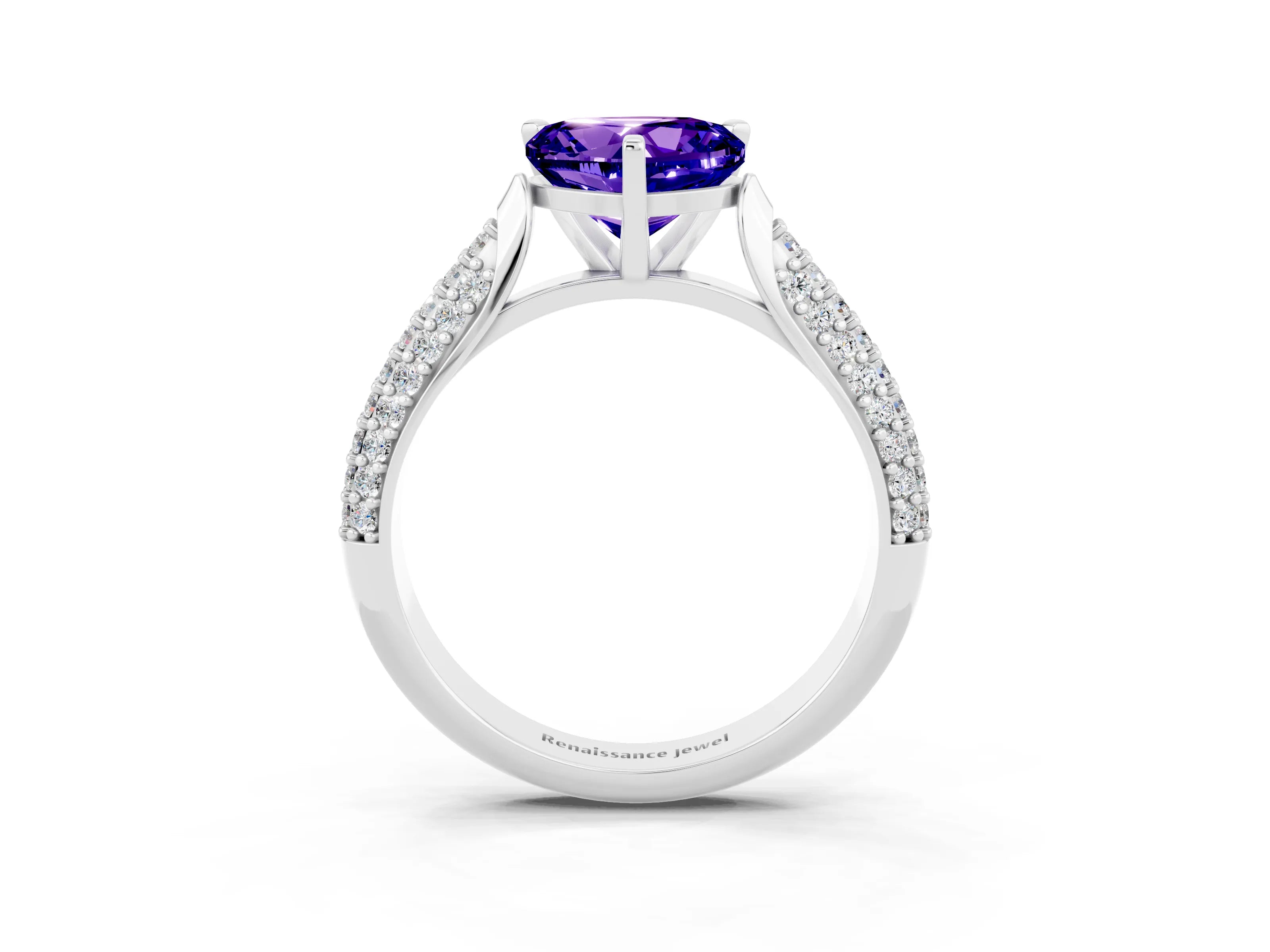 White gold Heart Cut Diamond Solitaire Engagement Ring with Pavé Band and Four-Prong Setting_3