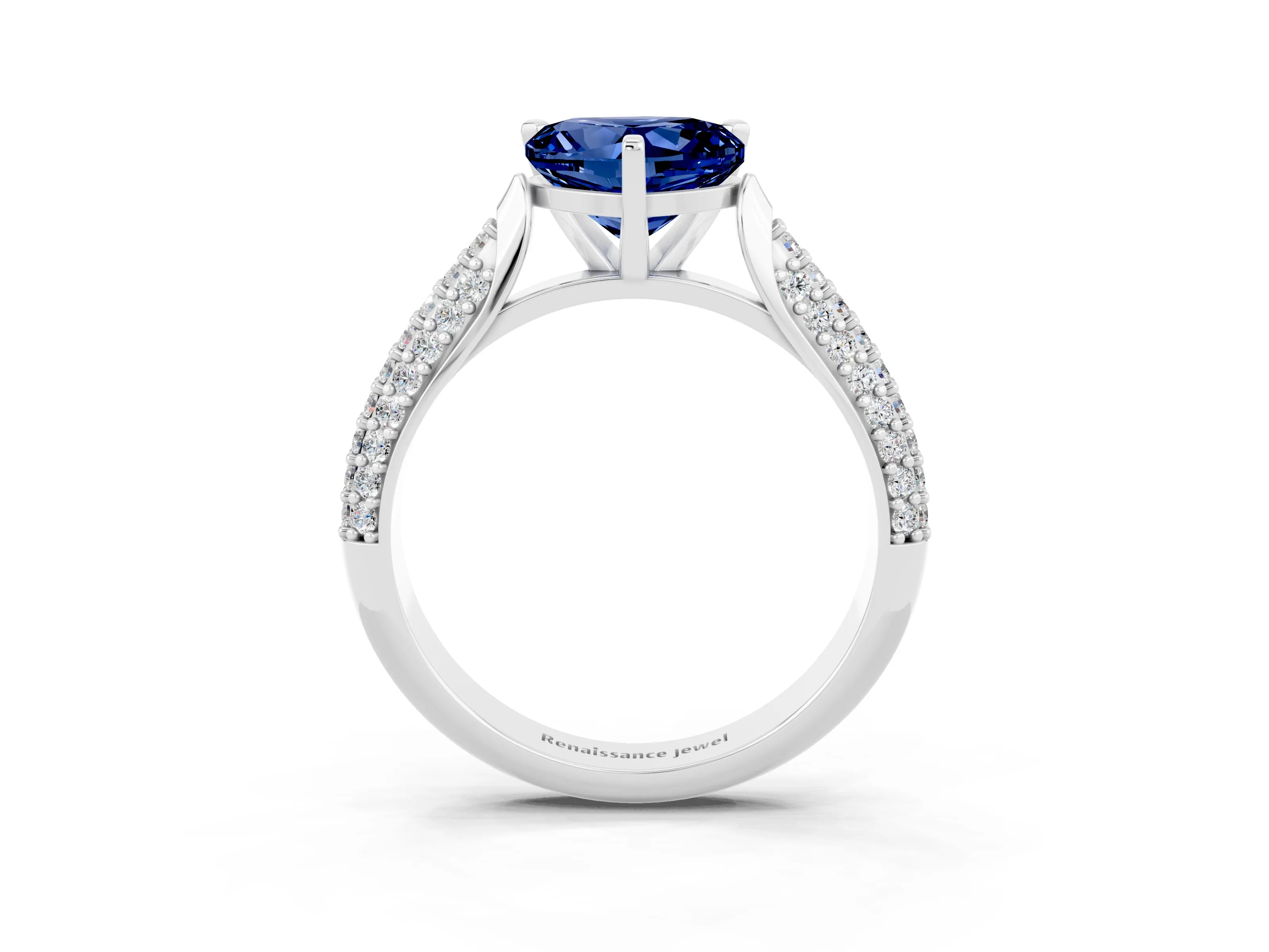 White gold Heart Cut Diamond Solitaire Engagement Ring with Pavé Band and Four-Prong Setting_3