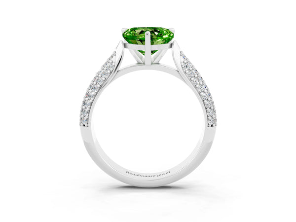 White gold Heart Cut Diamond Solitaire Engagement Ring with Pavé Band and Four-Prong Setting