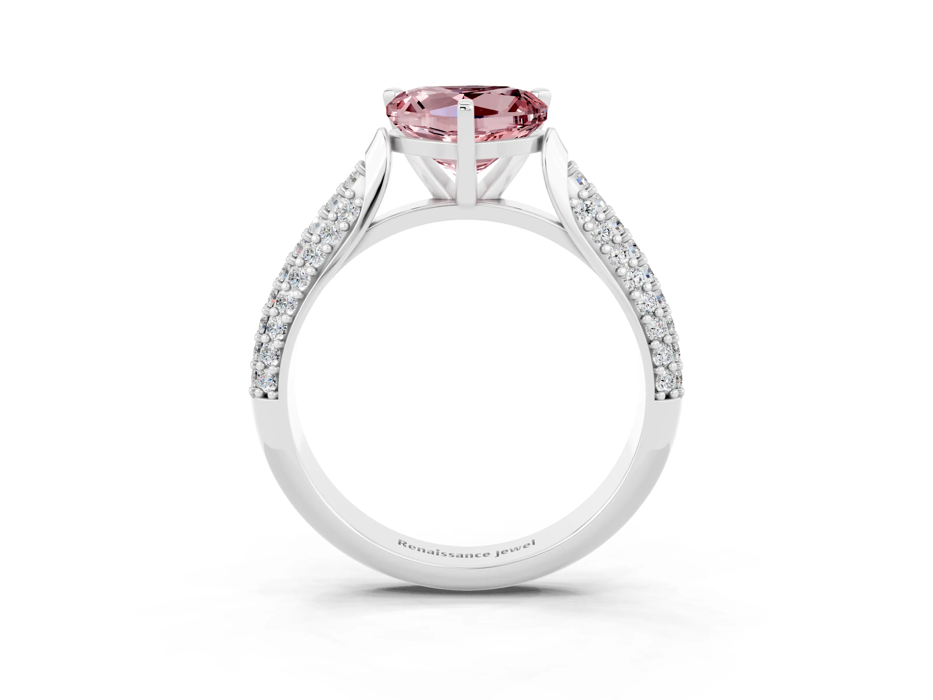 White gold Heart Cut Diamond Solitaire Engagement Ring with Pavé Band and Four-Prong Setting_3