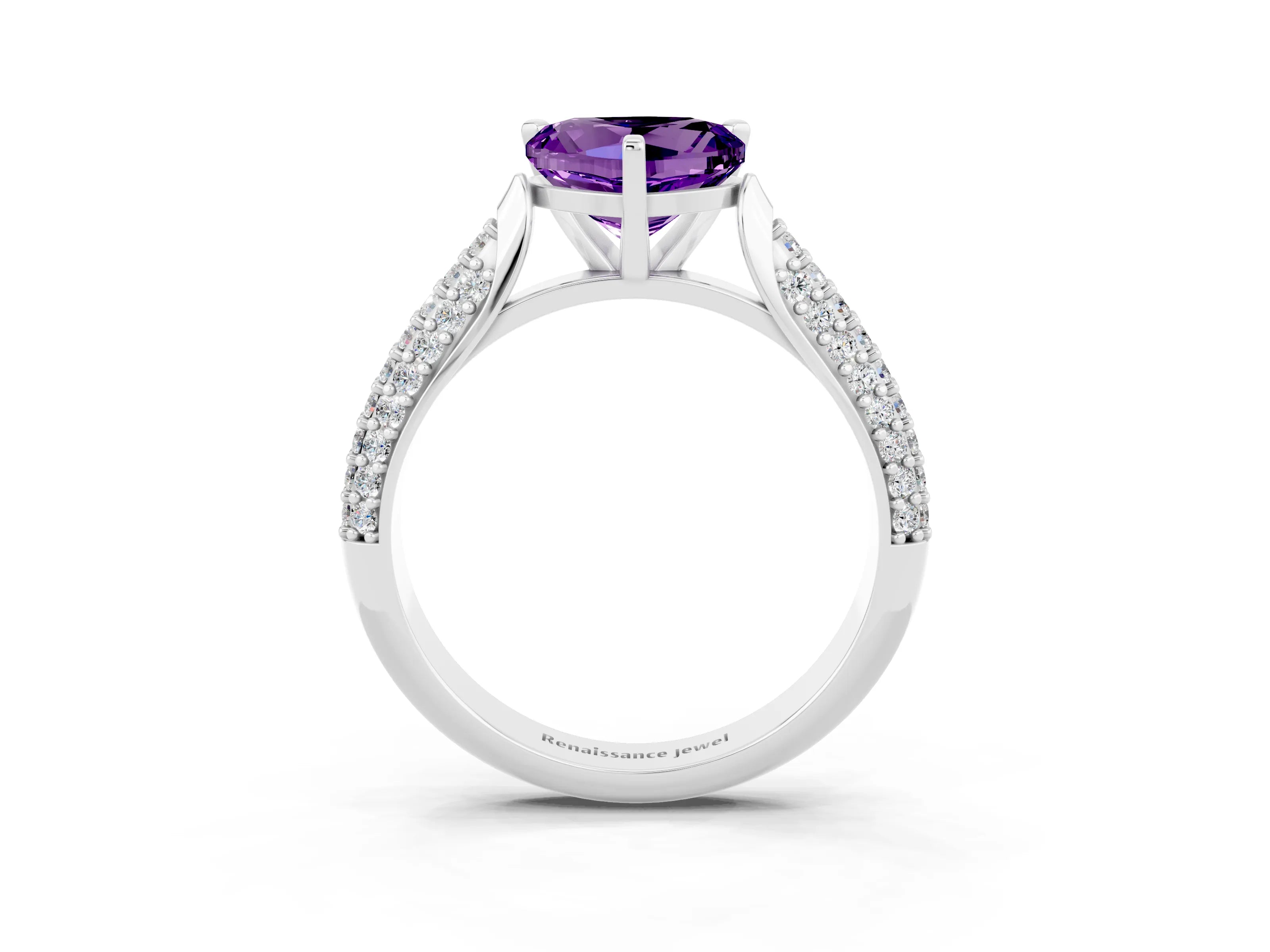 White gold Heart Cut Diamond Solitaire Engagement Ring with Pavé Band and Four-Prong Setting_3
