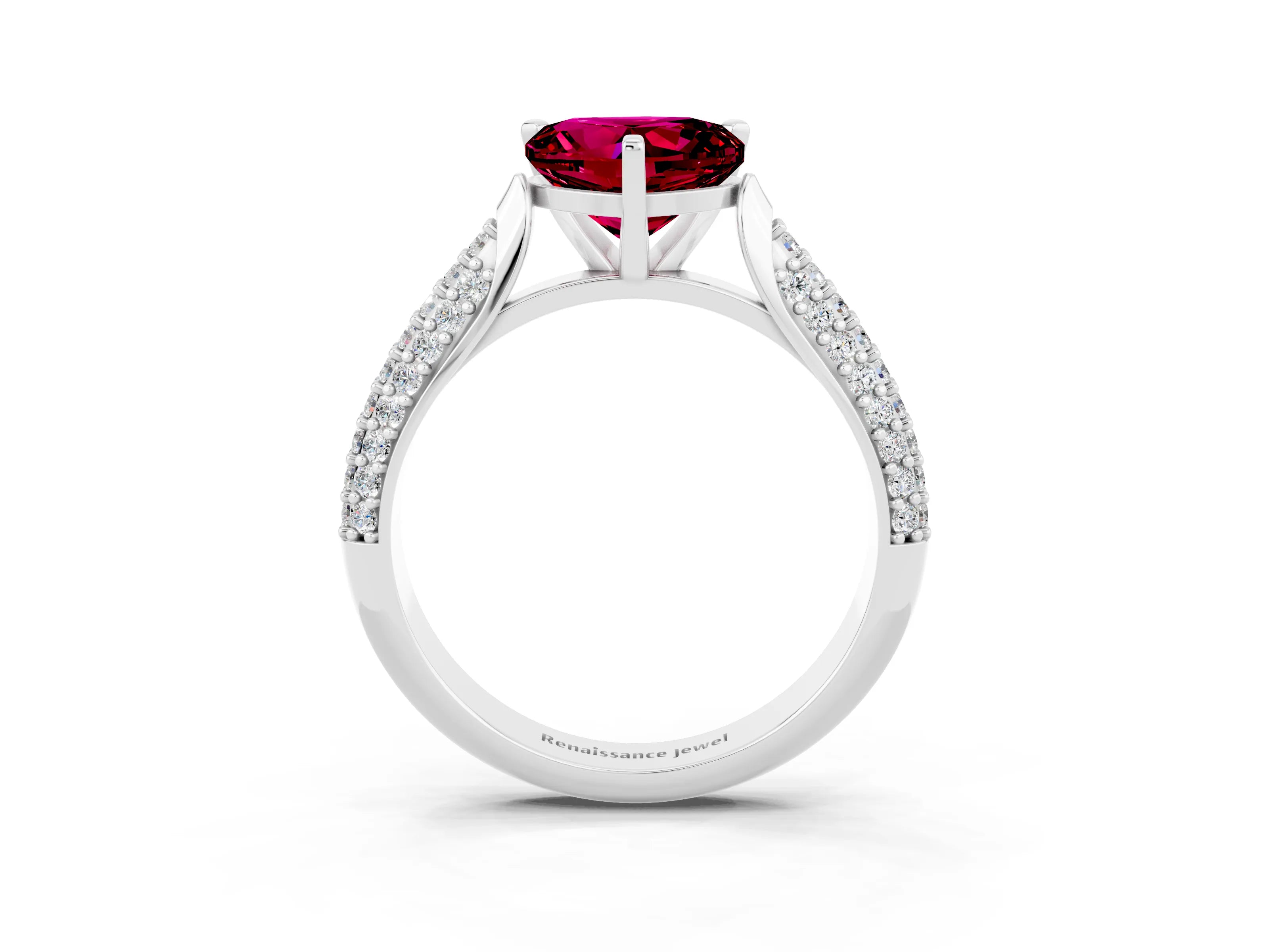 White gold Heart Cut Diamond Solitaire Engagement Ring with Pavé Band and Four-Prong Setting_3