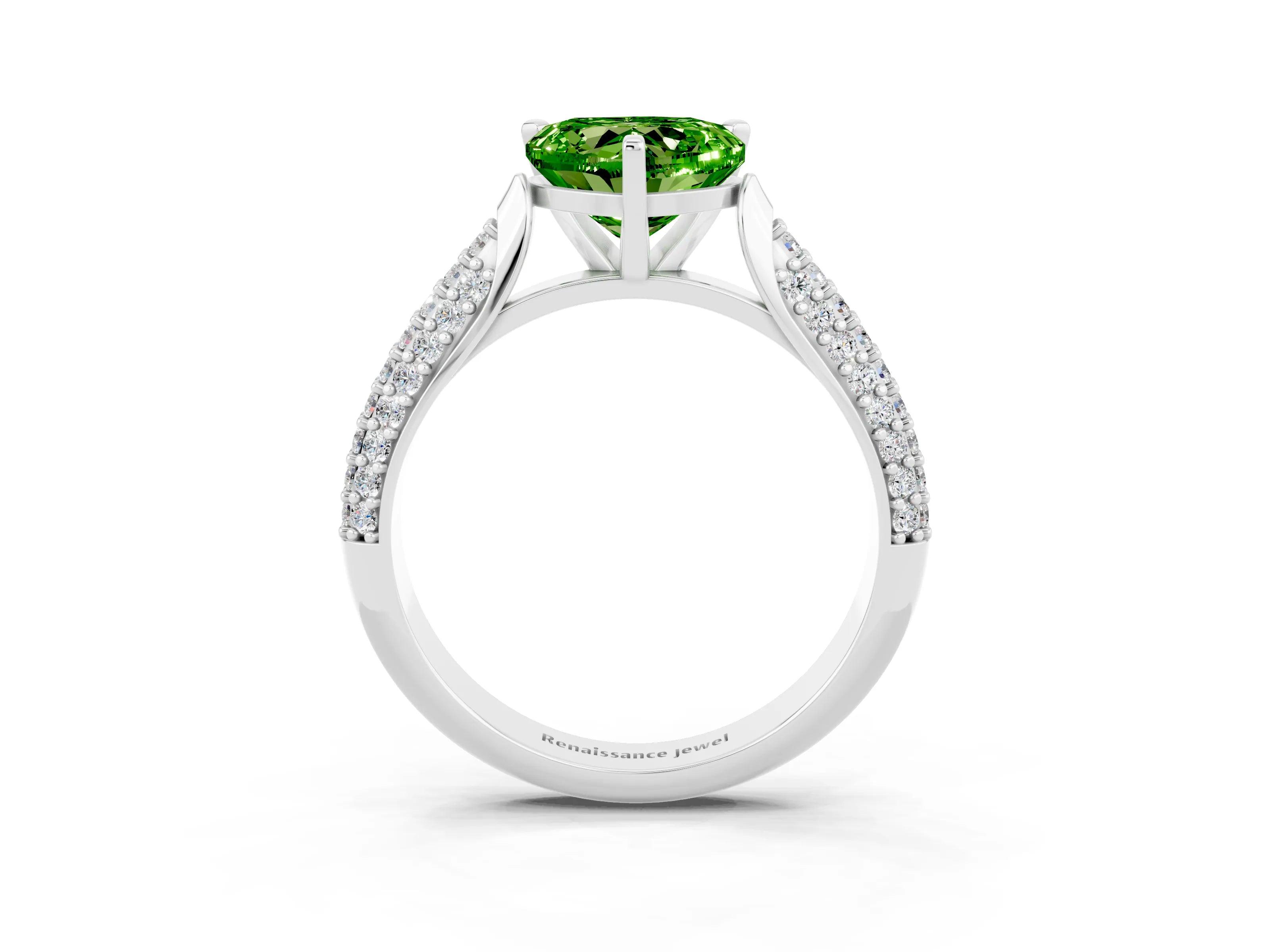 White gold Heart Cut Diamond Solitaire Engagement Ring with Pavé Band and Four-Prong Setting_3