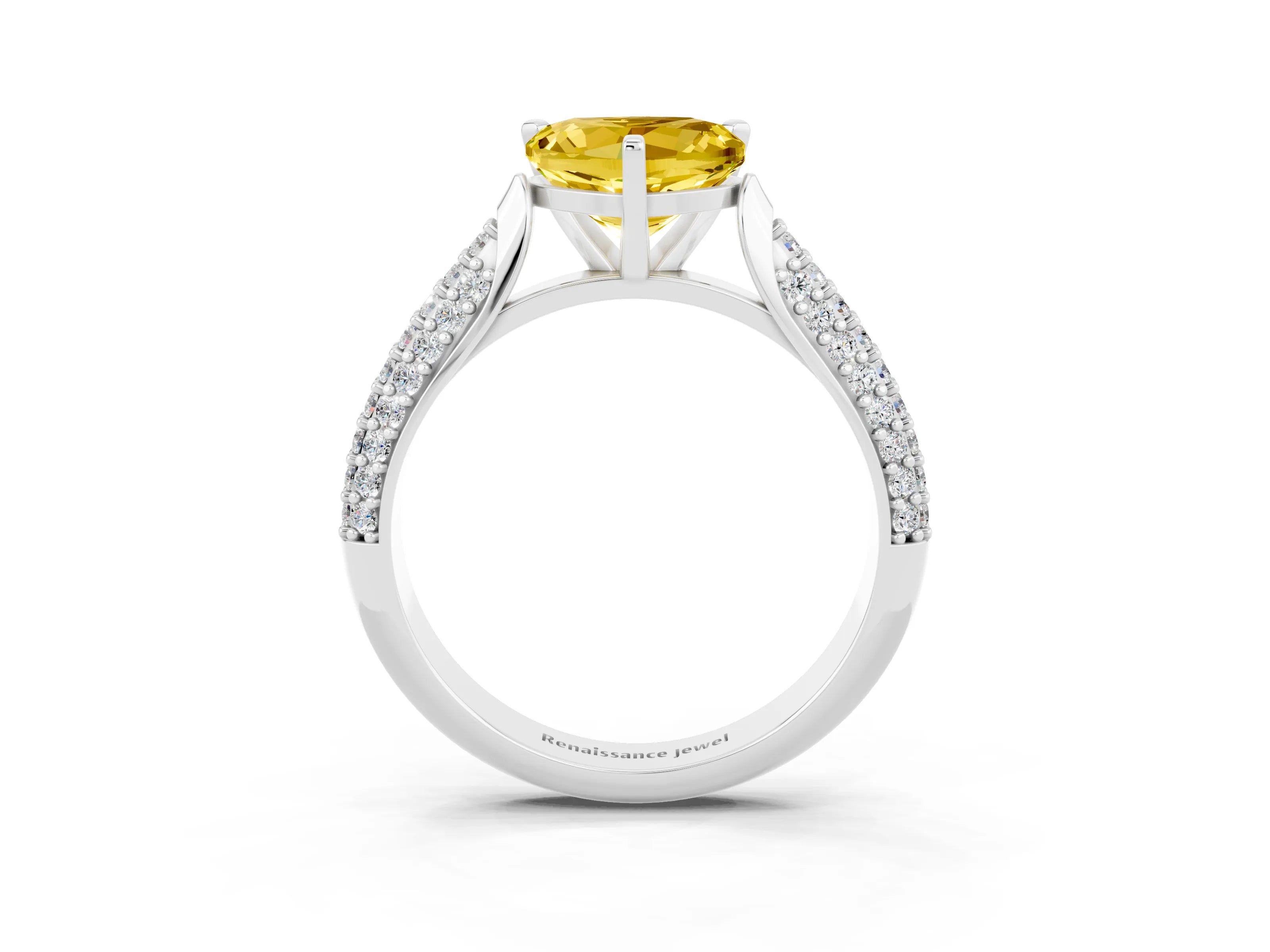 White gold Heart Cut Diamond Solitaire Engagement Ring with Pavé Band and Four-Prong Setting_3