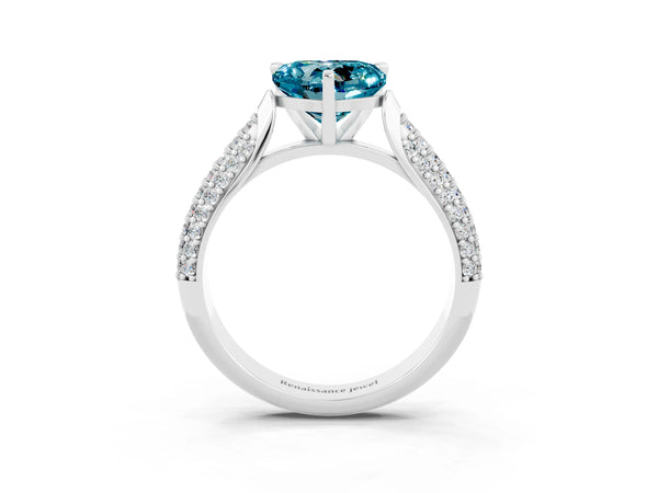 Platinum Heart Cut Diamond Solitaire Engagement Ring with Pavé Band and Four-Prong Setting