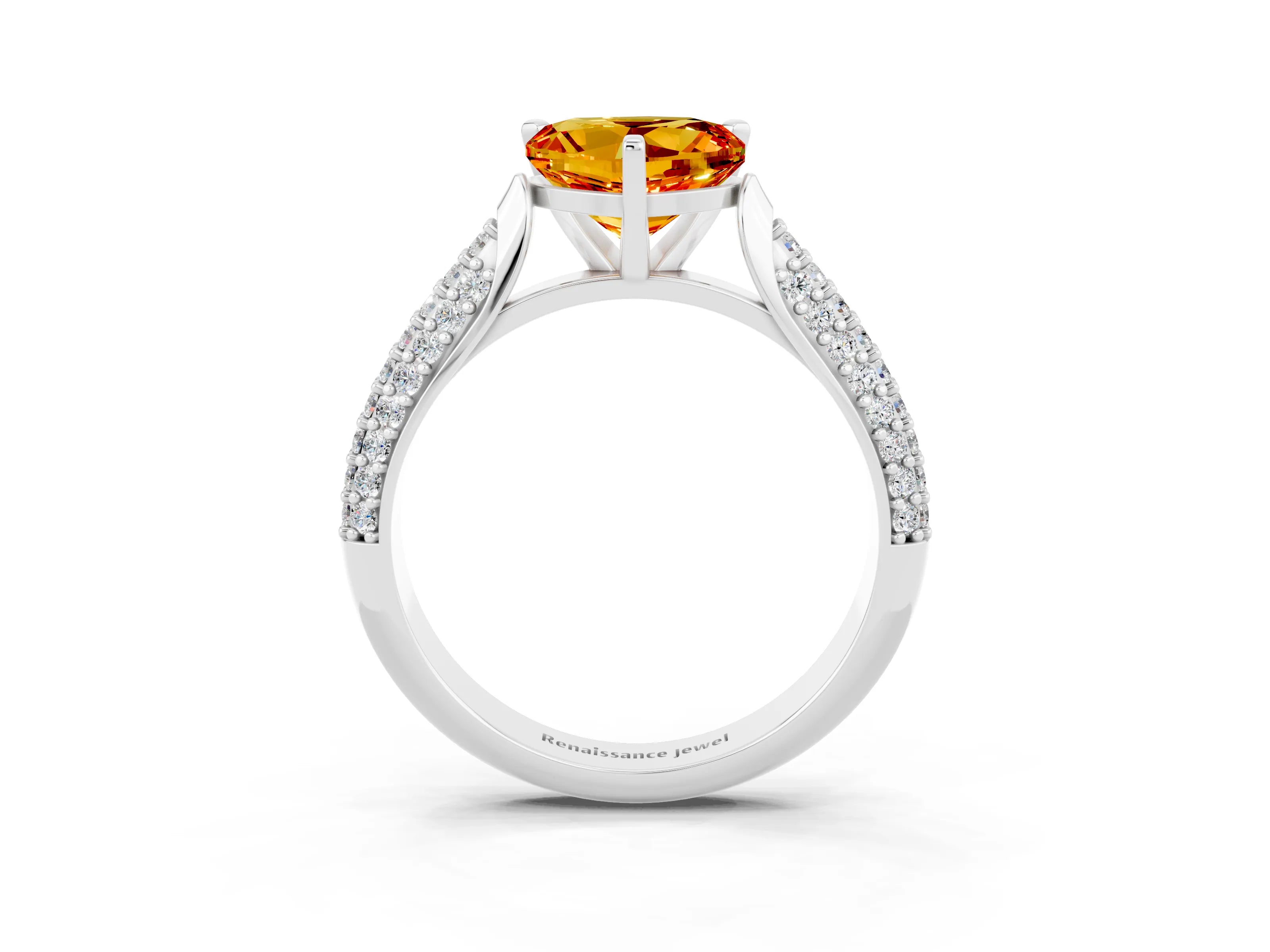 White gold Heart Cut Diamond Solitaire Engagement Ring with Pavé Band and Four-Prong Setting_3
