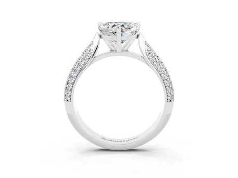 White gold Heart Cut Diamond Solitaire Engagement Ring with Pavé Band and Four-Prong Setting_3