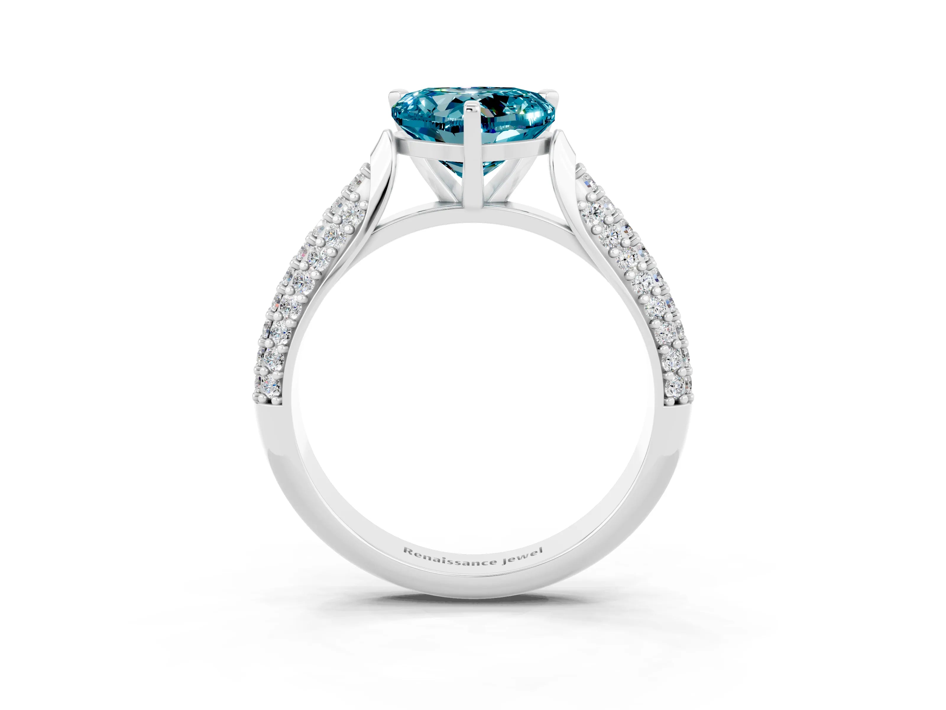 White gold Heart Cut Diamond Solitaire Engagement Ring with Pavé Band and Four-Prong Setting_3