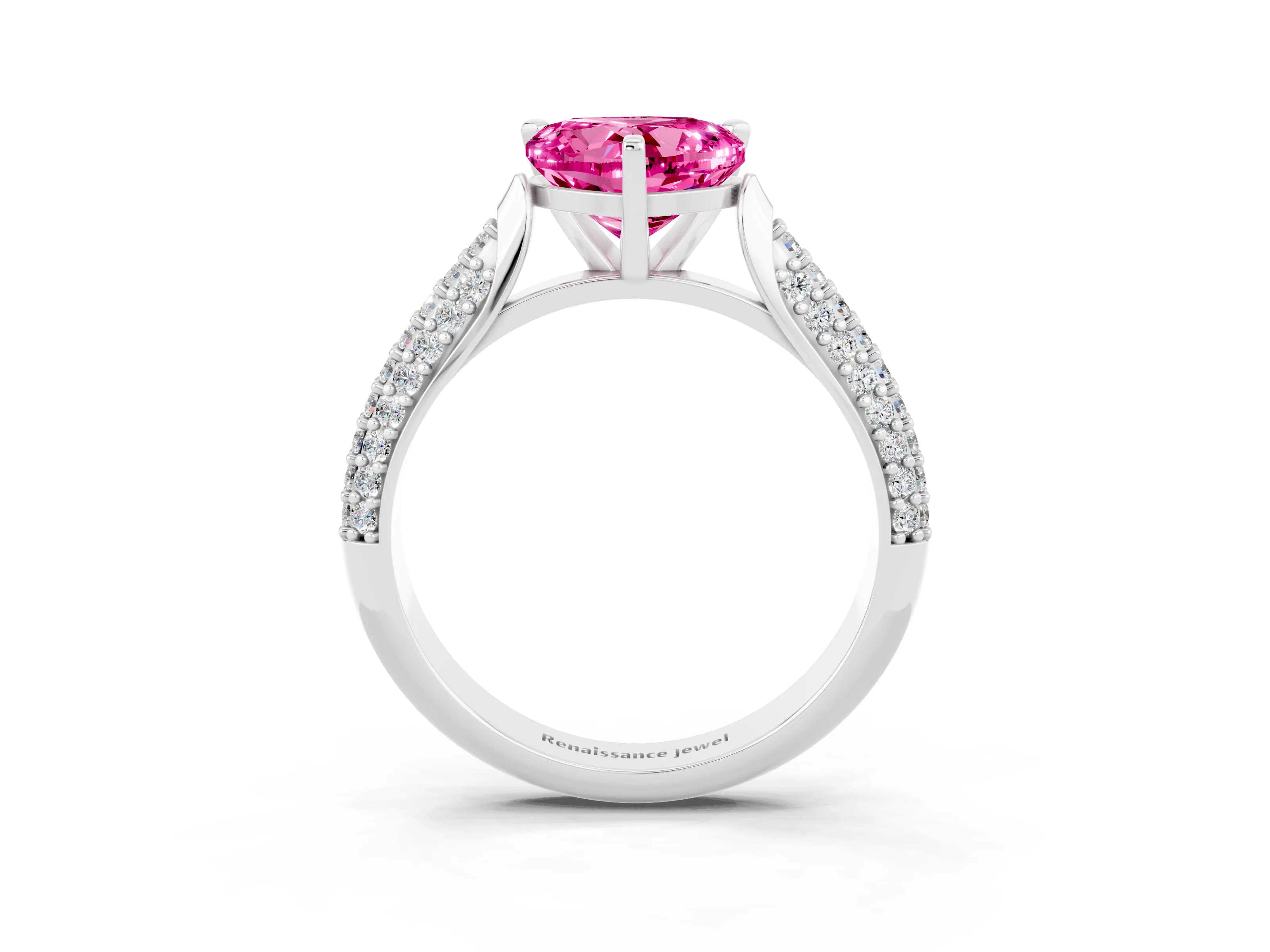 White gold Heart Cut Diamond Solitaire Engagement Ring with Pavé Band and Four-Prong Setting_3