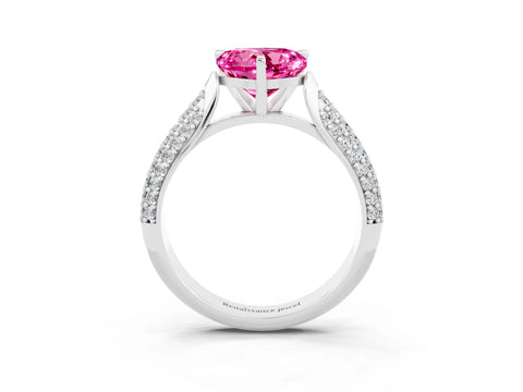 White gold Heart Cut Diamond Solitaire Engagement Ring with Pavé Band and Four-Prong Setting_3