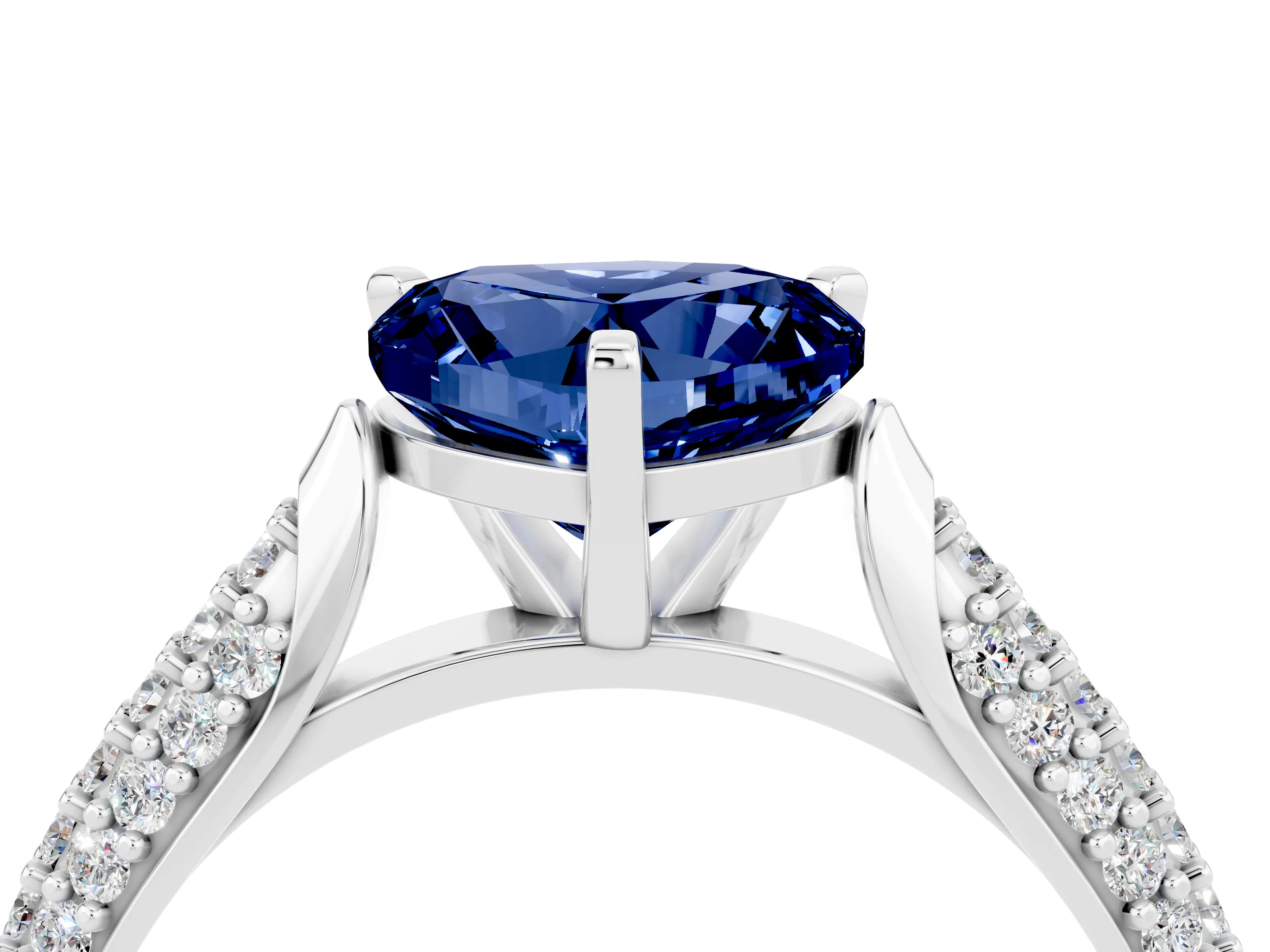 White gold Heart Cut Diamond Solitaire Engagement Ring with Pavé Band and Four-Prong Setting_4