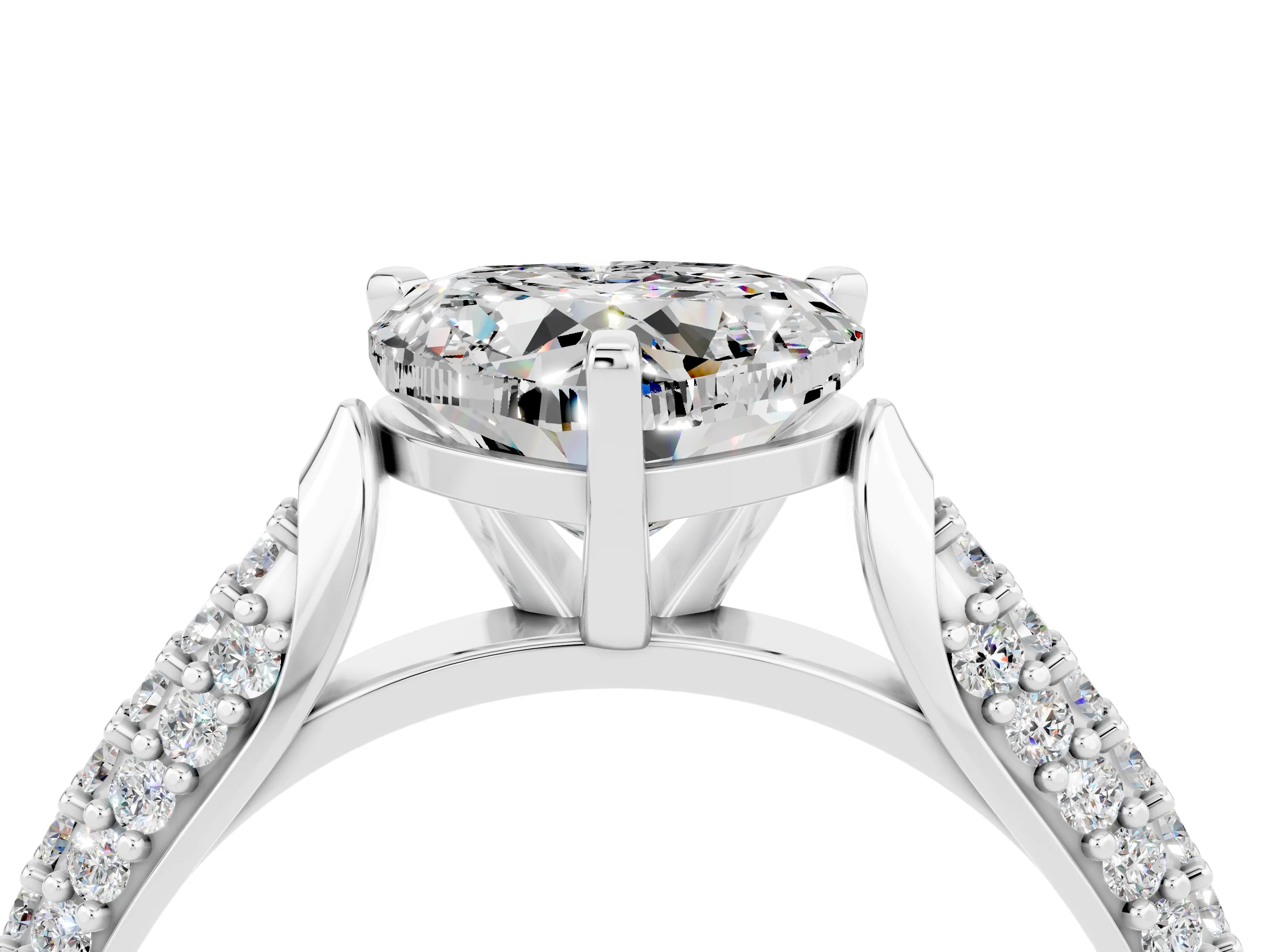 White gold Heart Cut Diamond Solitaire Engagement Ring with Pavé Band and Four-Prong Setting_4