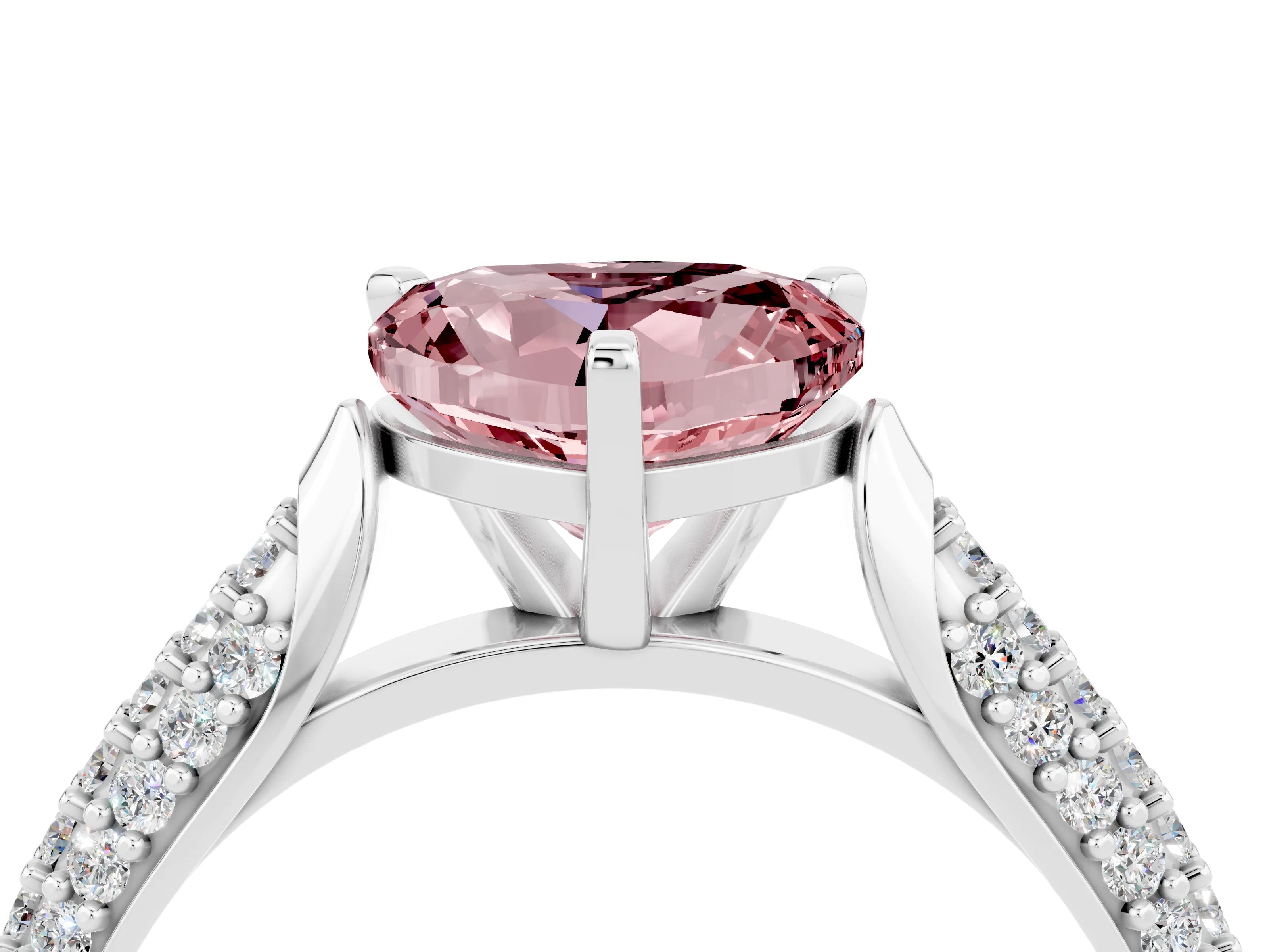 White gold Heart Cut Diamond Solitaire Engagement Ring with Pavé Band and Four-Prong Setting_4