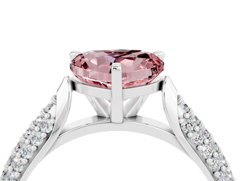 White gold Heart Cut Diamond Solitaire Engagement Ring with Pavé Band and Four-Prong Setting_4