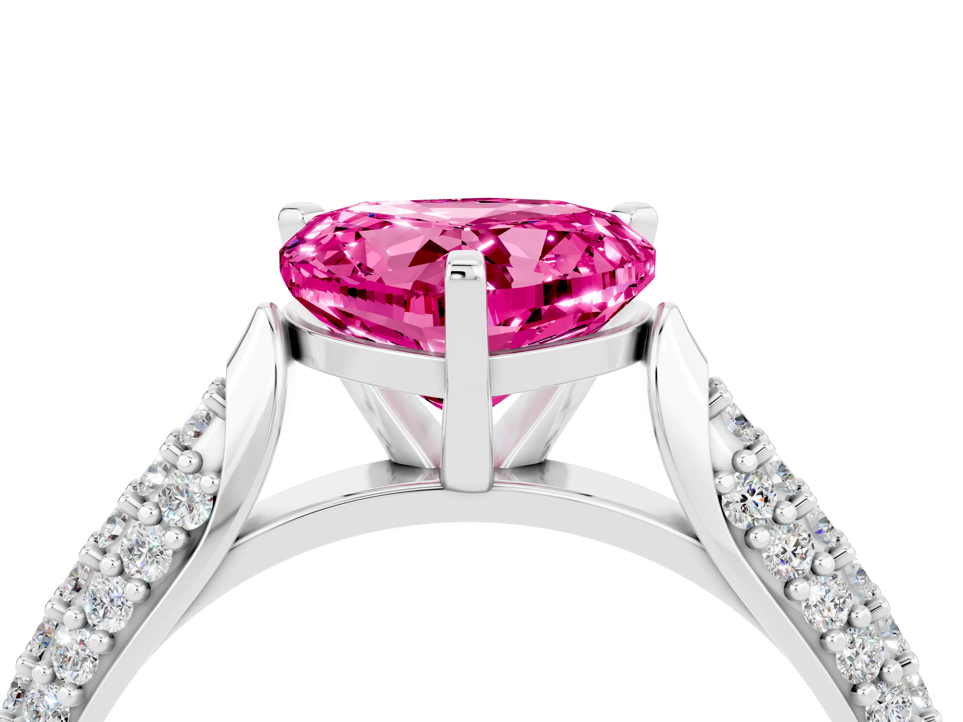 White gold Heart Cut Diamond Solitaire Engagement Ring with Pavé Band and Four-Prong Setting_4