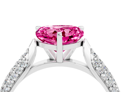 White gold Heart Cut Diamond Solitaire Engagement Ring with Pavé Band and Four-Prong Setting_4