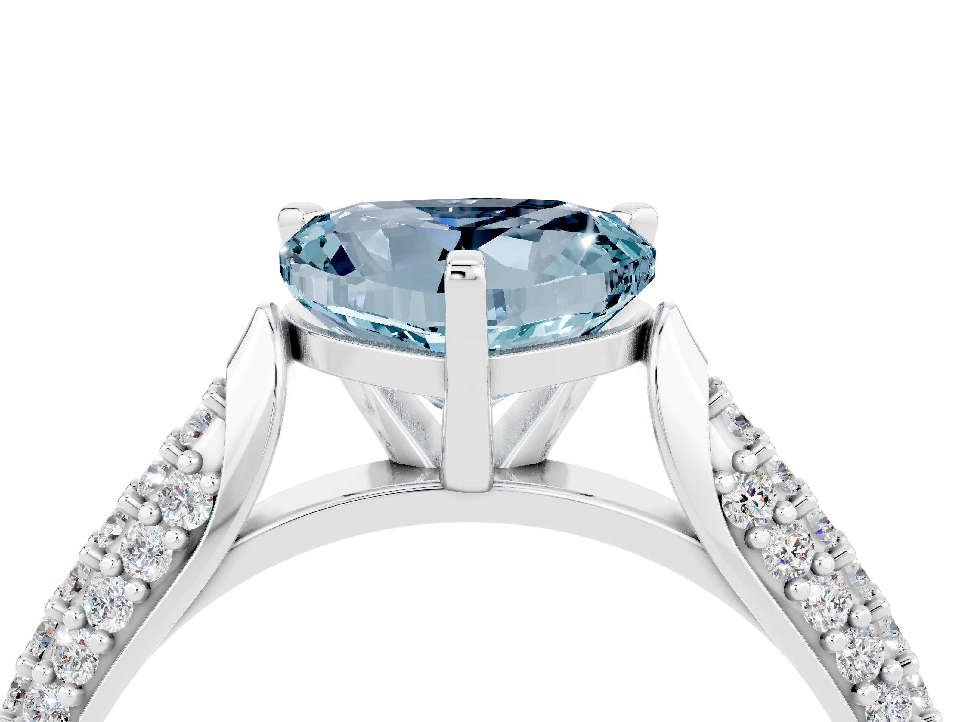 White gold Heart Cut Diamond Solitaire Engagement Ring with Pavé Band and Four-Prong Setting_4