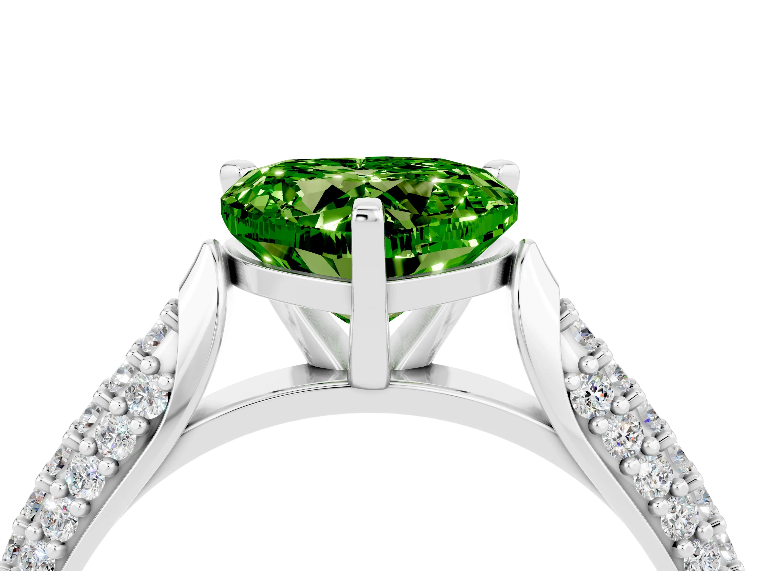 White gold Heart Cut Diamond Solitaire Engagement Ring with Pavé Band and Four-Prong Setting_4