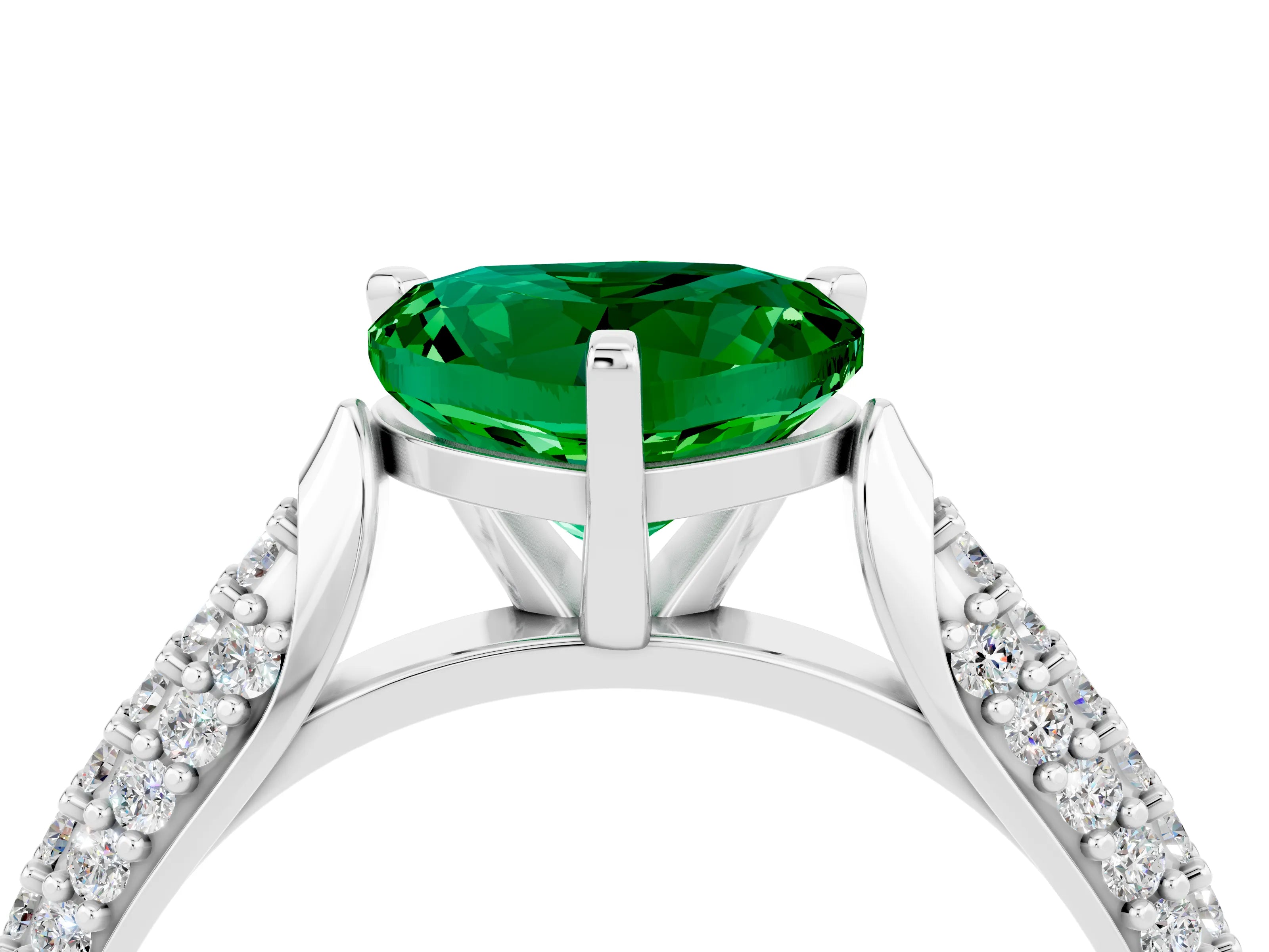 White gold Heart Cut Diamond Solitaire Engagement Ring with Pavé Band and Four-Prong Setting_4