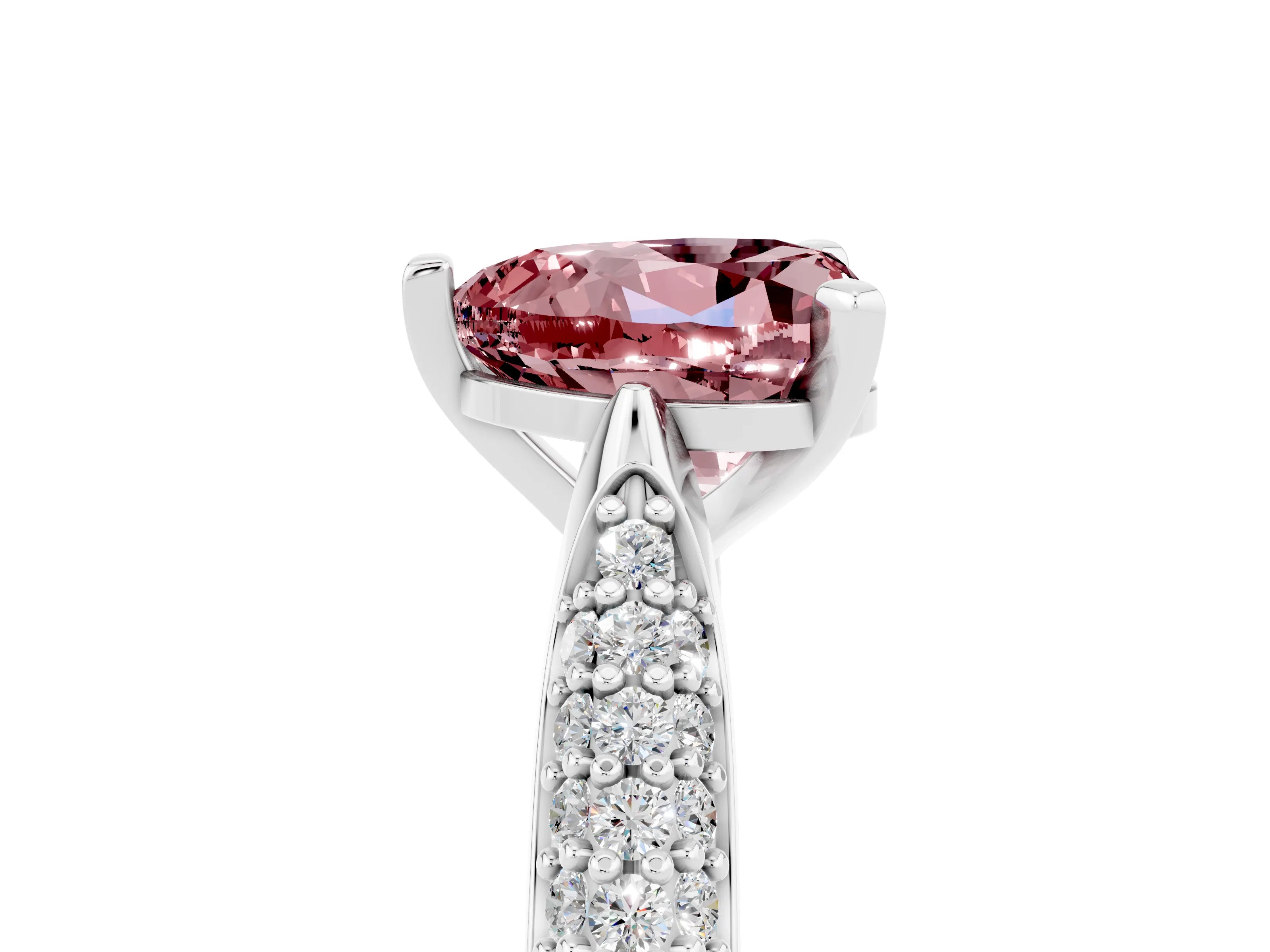 White gold Heart Cut Diamond Solitaire Engagement Ring with Pavé Band and Four-Prong Setting_5