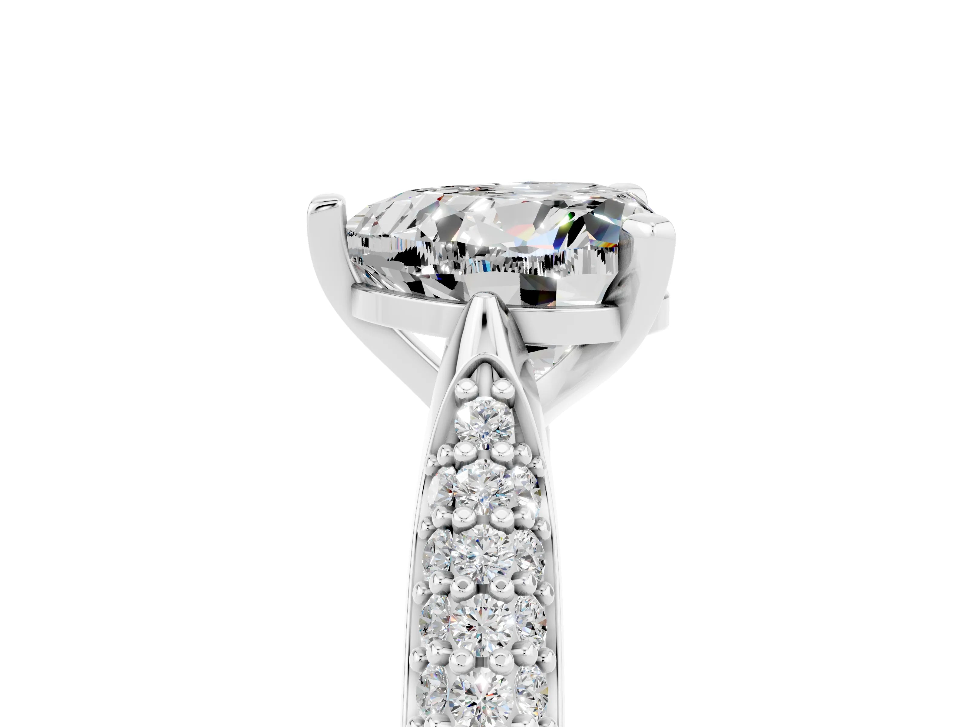 White gold Heart Cut Diamond Solitaire Engagement Ring with Pavé Band and Four-Prong Setting_5