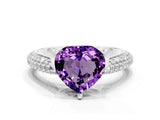 White gold Heart Cut Diamond Solitaire Engagement Ring with Pavé Band and Four-Prong Setting