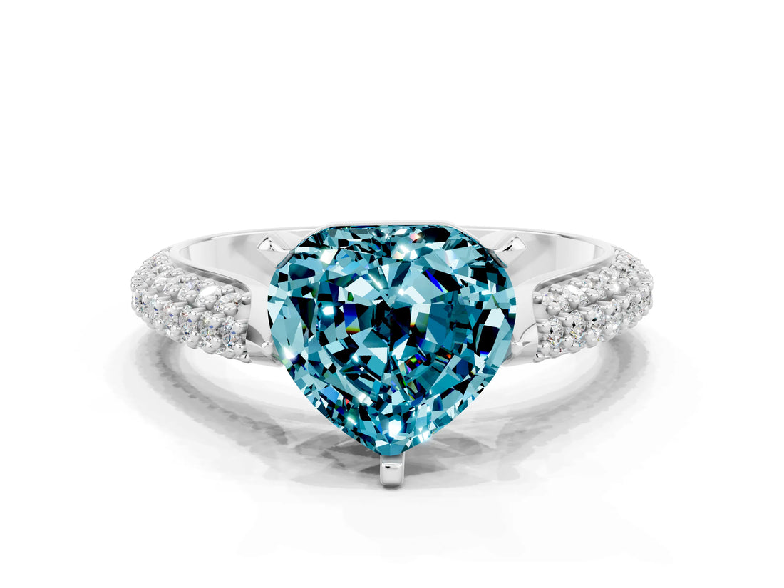 White gold Heart Cut Diamond Solitaire Engagement Ring with Pavé Band and Four-Prong Setting