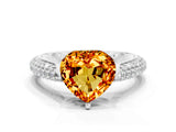 White gold Heart Cut Diamond Solitaire Engagement Ring with Pavé Band and Four-Prong Setting