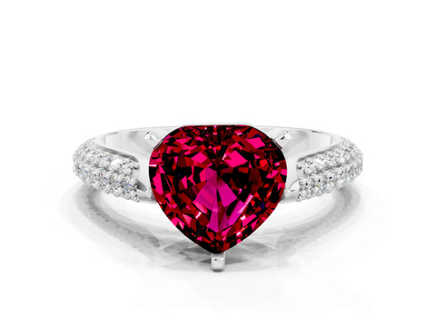 White gold Heart Cut Diamond Solitaire Engagement Ring with Pavé Band and Four-Prong Setting