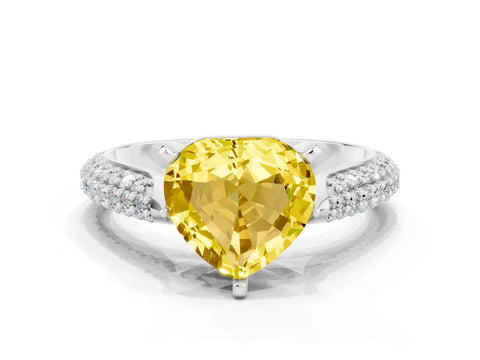 White gold Heart Cut Diamond Solitaire Engagement Ring with Pavé Band and Four-Prong Setting