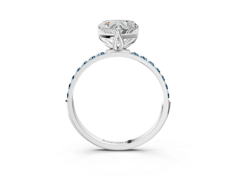 White gold Heart Cut Diamond Solitaire Engagement Ring with Round with Aquamarine side stone Pavé Band and Prong Setting_15