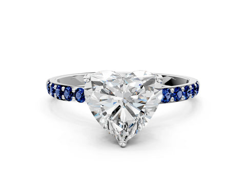 White gold Heart Cut Diamond Solitaire Engagement Ring with Round with Blue Sapphire side stone Pavé Band and Prong Setting_12