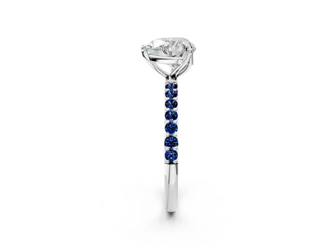 White gold Heart Cut Diamond Solitaire Engagement Ring with Round with Blue Sapphire side stone Pavé Band and Prong Setting_14