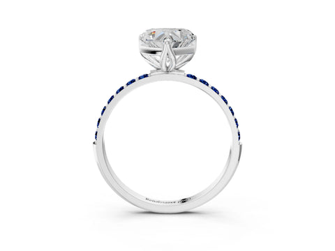 White gold Heart Cut Diamond Solitaire Engagement Ring with Round with Blue Sapphire side stone Pavé Band and Prong Setting_15
