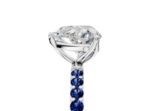 White gold Heart Cut Diamond Solitaire Engagement Ring with Round with Blue Sapphire side stone Pavé Band and Prong Setting_17
