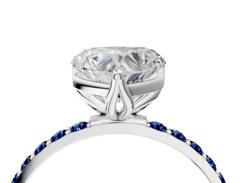 White gold Heart Cut Diamond Solitaire Engagement Ring with Round with Blue Sapphire side stone Pavé Band and Prong Setting_28