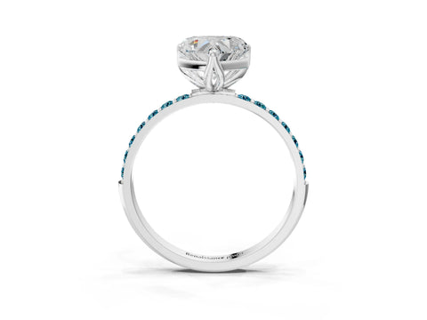 White gold Heart Cut Diamond Solitaire Engagement Ring with Round with Blue Topaz side stone Pavé Band and Prong Setting_15