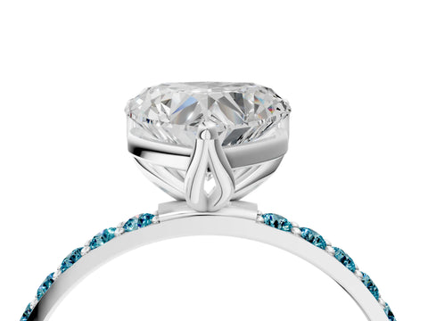 White gold Heart Cut Diamond Solitaire Engagement Ring with Round with Blue Topaz side stone Pavé Band and Prong Setting_16