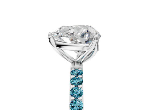 White gold Heart Cut Diamond Solitaire Engagement Ring with Round with Blue Topaz side stone Pavé Band and Prong Setting_17