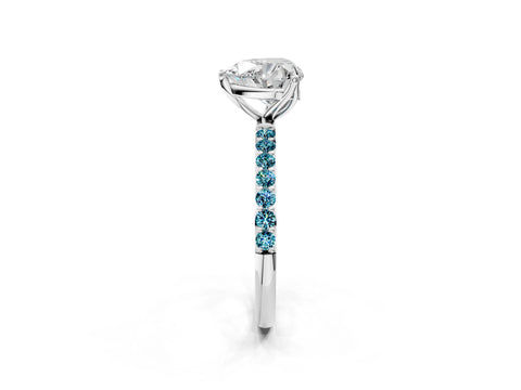 White gold Heart Cut Diamond Solitaire Engagement Ring with Round with Blue Topaz side stone Pavé Band and Prong Setting_26
