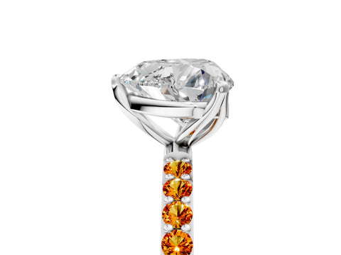White gold Heart Cut Diamond Solitaire Engagement Ring with Round with Citrine side stone Pavé Band and Prong Setting_17
