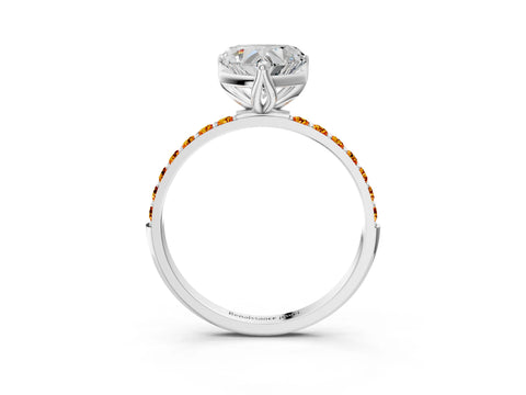 White gold Heart Cut Diamond Solitaire Engagement Ring with Round with Citrine side stone Pavé Band and Prong Setting_27