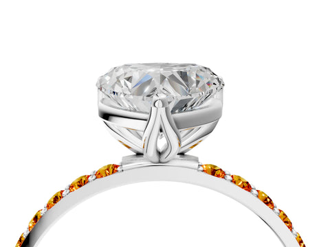 White gold Heart Cut Diamond Solitaire Engagement Ring with Round with Citrine side stone Pavé Band and Prong Setting_28