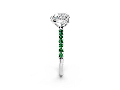White gold Heart Cut Diamond Solitaire Engagement Ring with Round with Emerald side stone Pavé Band and Prong Setting_14