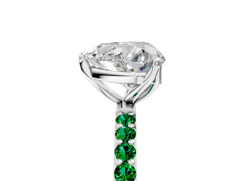 White gold Heart Cut Diamond Solitaire Engagement Ring with Round with Emerald side stone Pavé Band and Prong Setting_17
